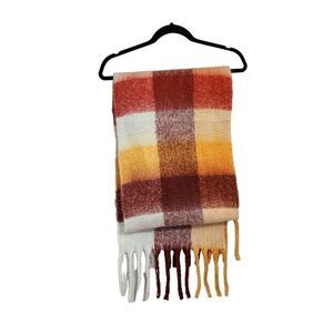 Plaid scarf orange yellow & brown